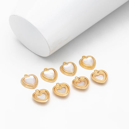 4pcs Shell Pave Gold Heart Charms 12mm, 18K Gold plated Brass, Dainty Heart Pendants (GB-2782-H)