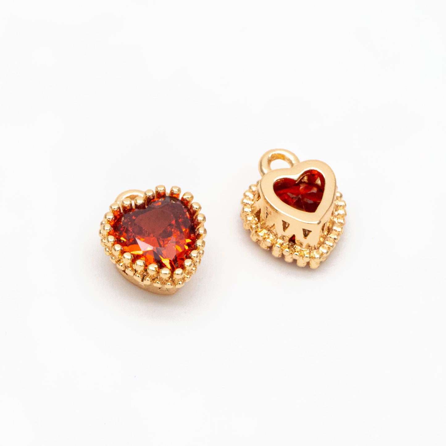 10pcs CZ Pave Heart Birthstone Charms 8x6mm, Gold Plated Brass Crystal Charms, Diy Jewelry Making Supplies (GB-3755)
