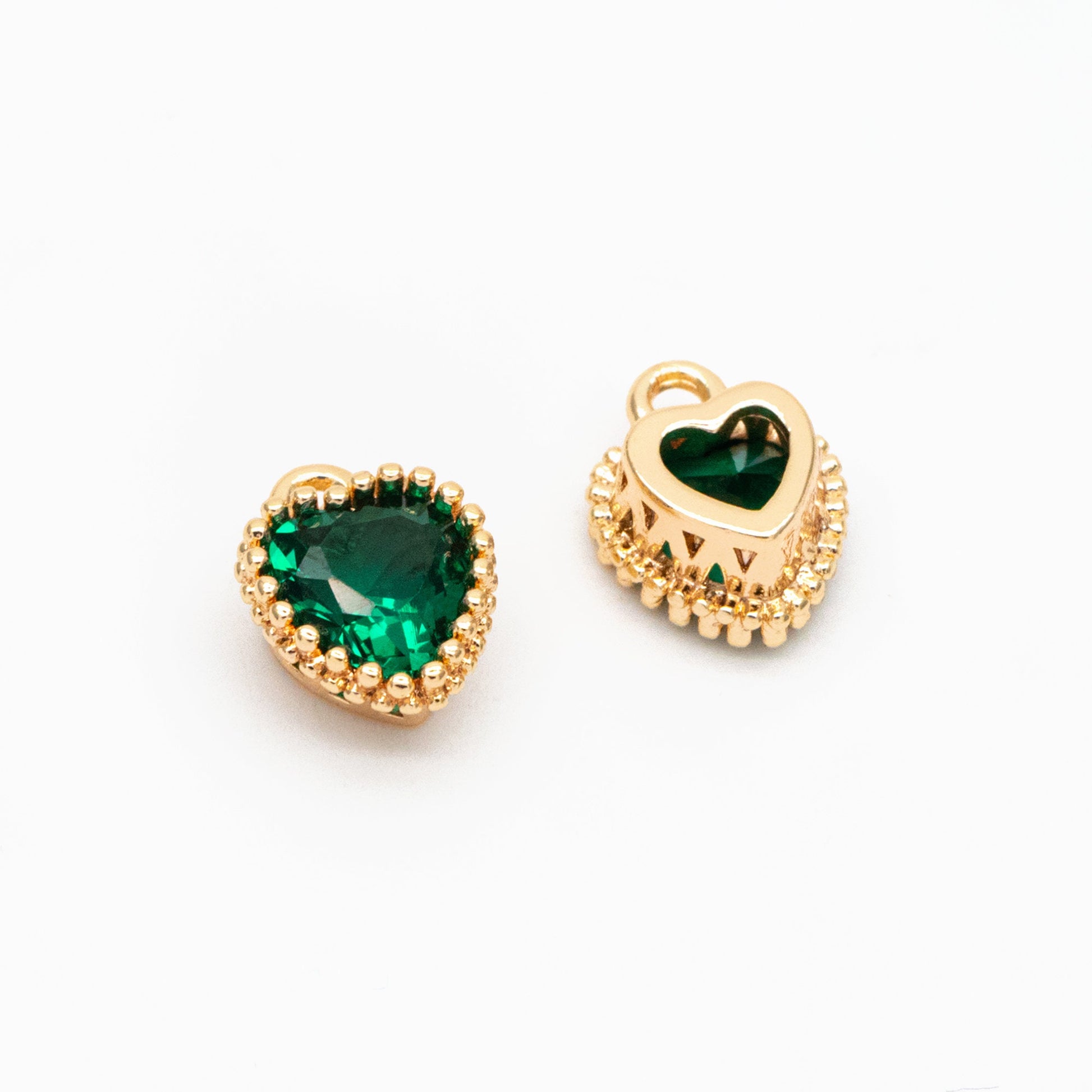 10pcs CZ Pave Heart Birthstone Charms 8x6mm, Gold Plated Brass Crystal Charms, Diy Jewelry Making Supplies (GB-3755)