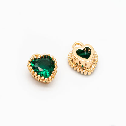 10pcs CZ Pave Heart Birthstone Charms 8x6mm, Gold Plated Brass Crystal Charms, Diy Jewelry Making Supplies (GB-3755)