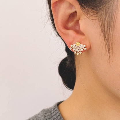 4pcs Gold CZ Pave Flower Earring 17x12mm, Pearl Peg Earring Mounts,Half Drilled Pearl Post Earring Settings (#GB-3148)