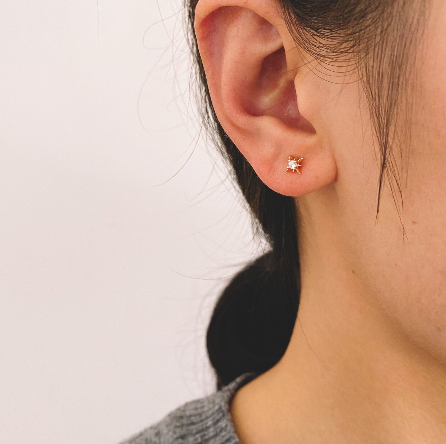 10pcs CZ Pave North Star Ear Posts, 6mm, Real Gold/ Rhodium Plated Brass Star Stud Earrings (#GB-3041-C)