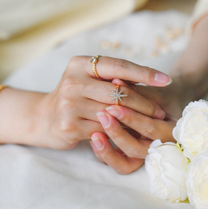 4pcs CZ Pave North Star Ring, Celestial Ring, Modern Style Ring, Fashion Rings, Dainty Rings, Adjustable Ring (#GB-3630)