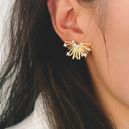 4pcs CZ Pave Gold Flower Earring, Gold Plated Brass, Jewelry Making, Diy Material, Jewelry Supplies (GB-3443)