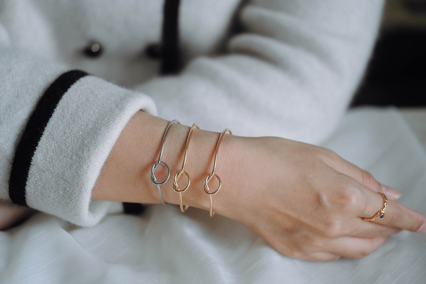 4pcs Adjustable Bangle Bracelets, Gold/ Silver/ Rose Gold, Brass Expandable Charm Bangle Wire, Color Not Easily Tarnish (#GB-397)