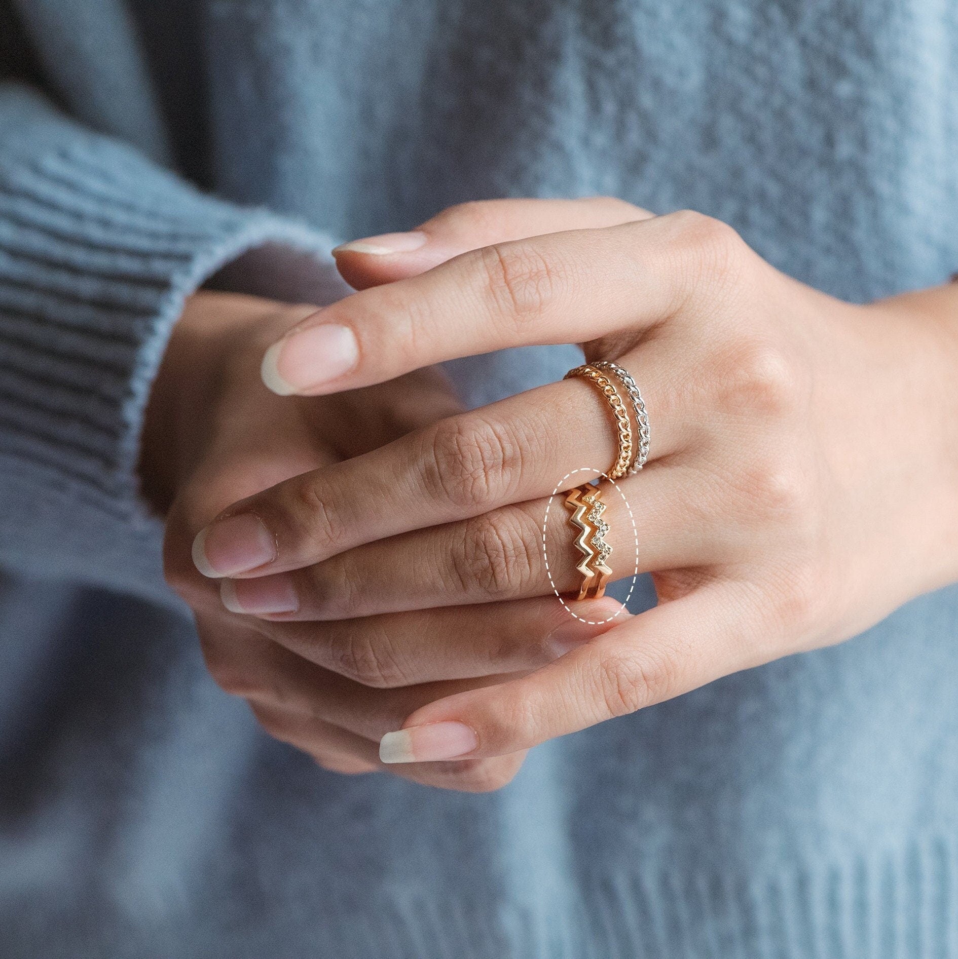 4pcs Double Gold Twist Wavy Ring, Gold band stacking ring, Delicate finger ring, Gold wave rings (#GB-2706)