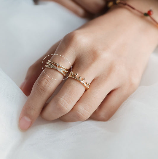 4pcs CZ Pave X Shaped Criss Cross Ring, Dainty Ring, Minimalist Ring (#GB-2713)