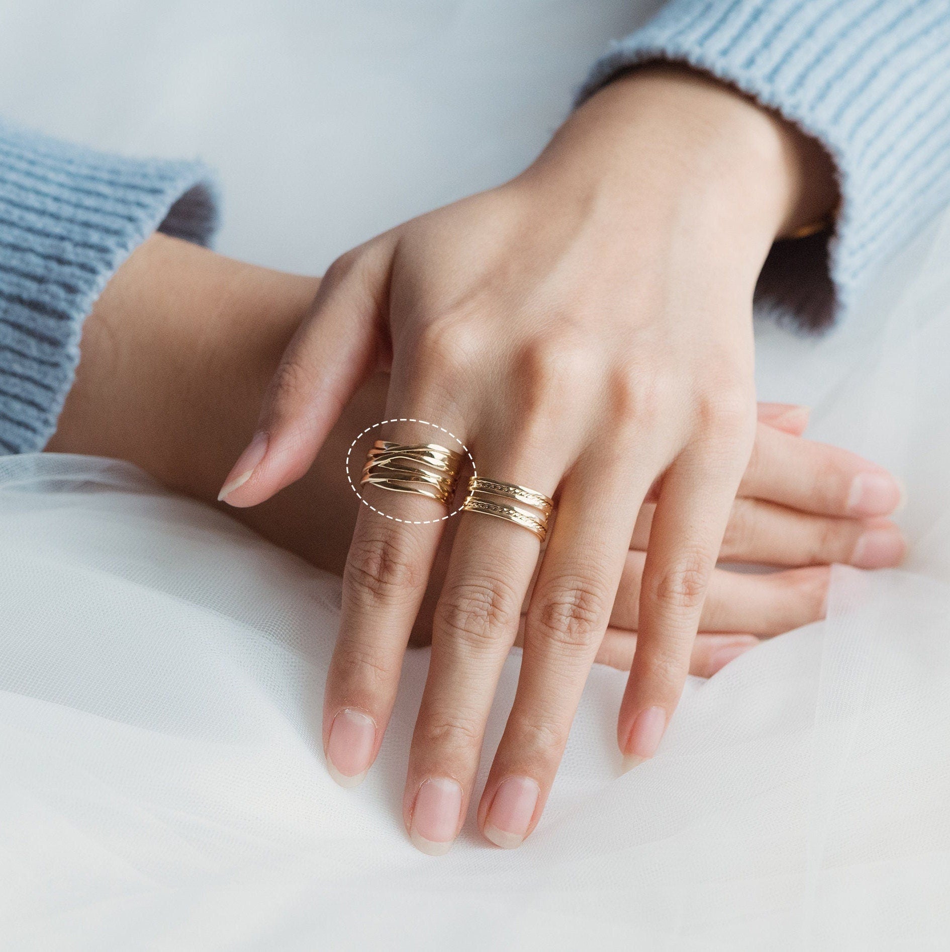 4pcs Gold Plated Chunky Twist Ring- Adjustable Wide Band, Minimalist Finger Ring (#GB-2895)