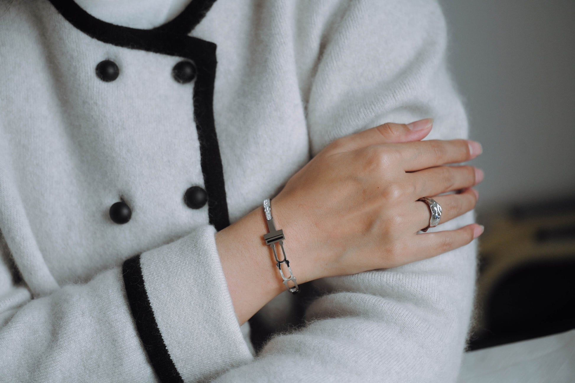 1pcs CZ Pave Simple Bangle Bracelet, 316 Stainless Steel Bracelet (GB-2860)