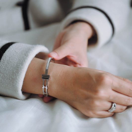 1pcs CZ Pave Simple Bangle Bracelet, 316 Stainless Steel Bracelet (GB-2860)