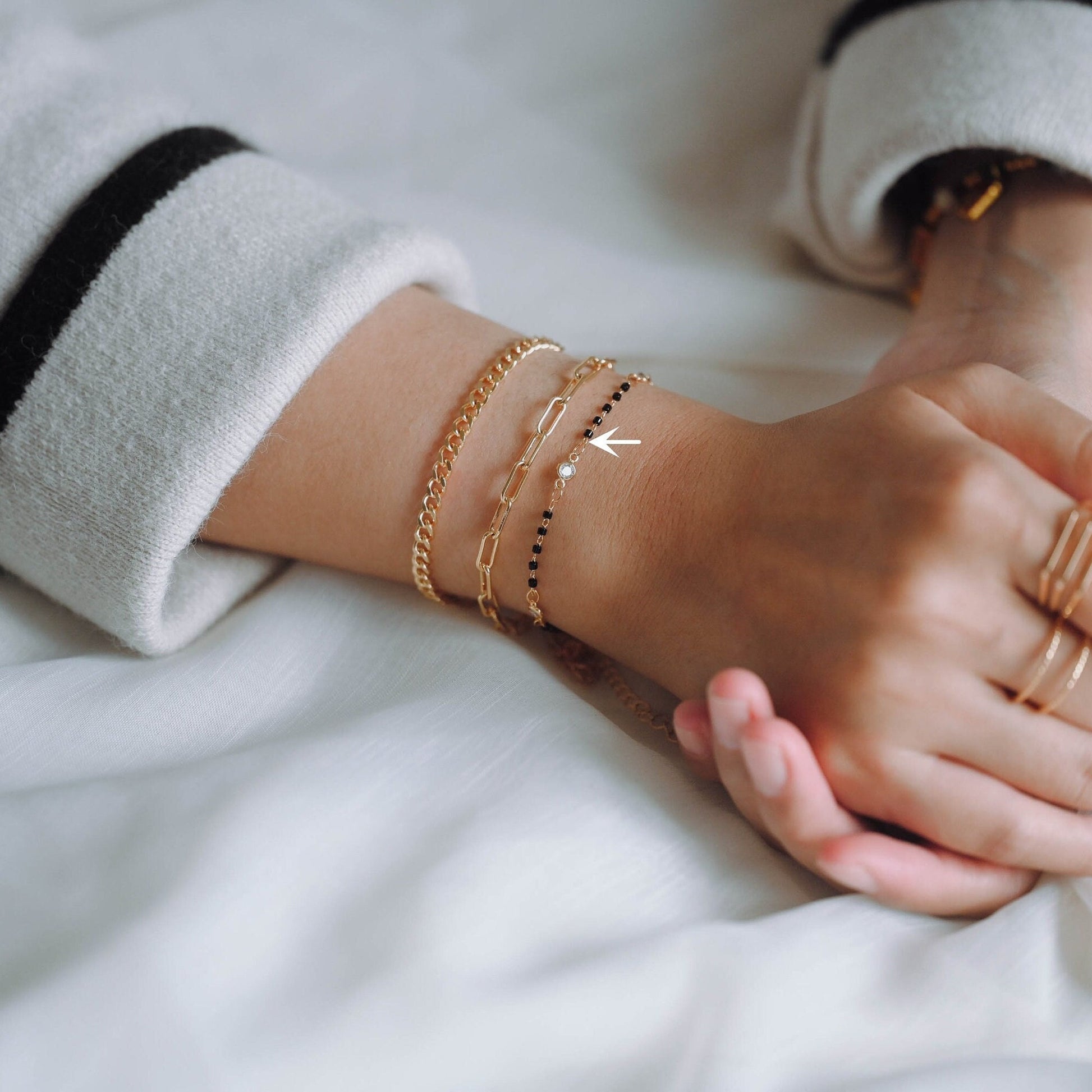 Black/ White/ Red Miyuki Seed Bead Chain Bracelet/ Anklet/ Necklace with Extender, Adjustable Jewelry Set, Ready to Wear (#LK-437)