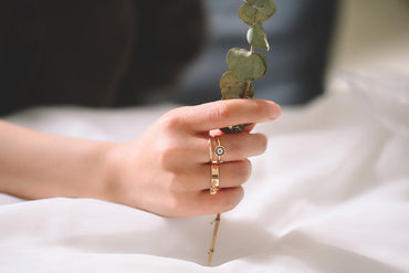 4pcs Gold Evil Eye Ring, CZ Round Ring, Dainty Stackable Ring, Protection Ring for Women (#GB-3660)