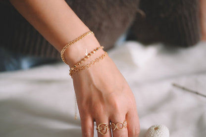 Gold plated Brass Bead Chains, Finished Bracelet/ Anklet/ Necklace with Extender Chain, Ready to Wear (#LK-193)