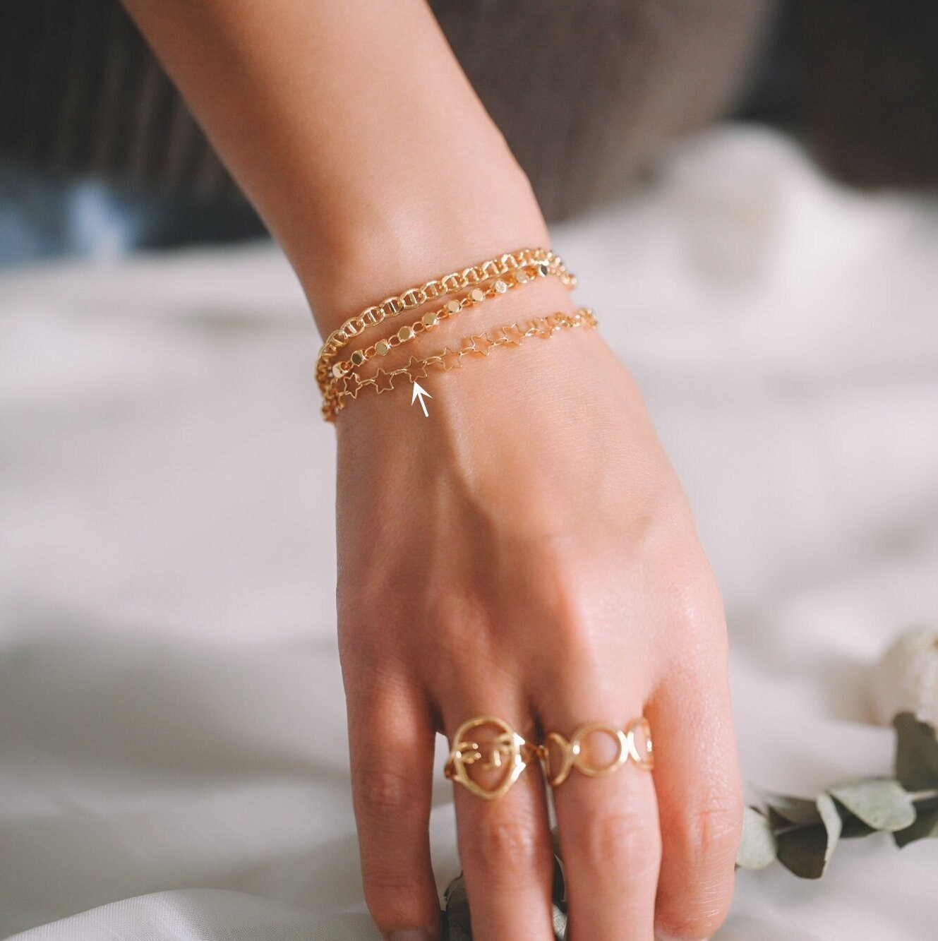 Gold/ Rhodium plated Brass Star Chains, Finished Bracelet/ Anklet/ Necklace with Extender Chain, Ready to Wear (#LK-210)