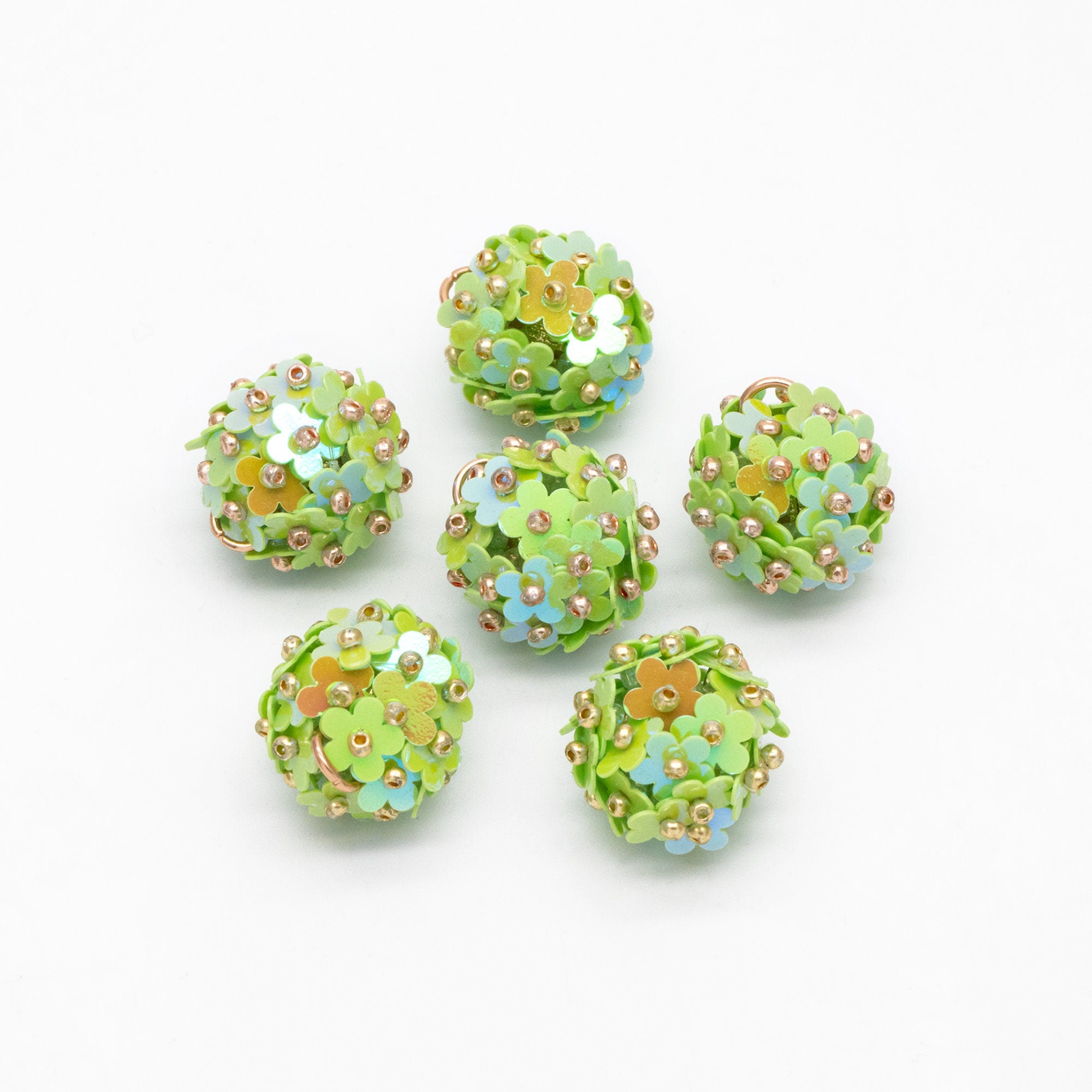4pcs Beaded Flower Charms, Floral Ball Cluster Pendants, Handmade Jewelry Supplies (FB-078)