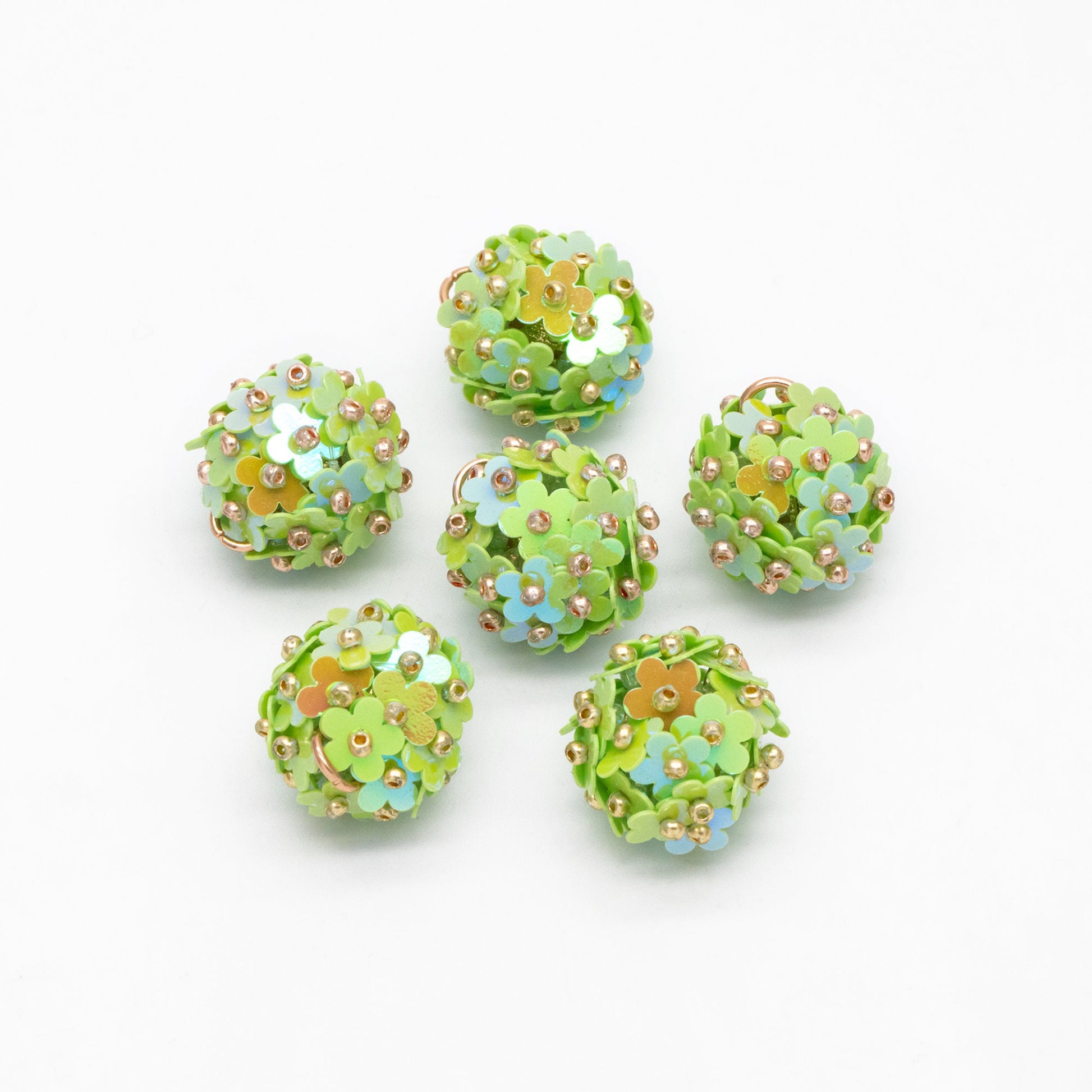 4pcs Beaded Flower Charms, Floral Ball Cluster Pendants, Handmade Jewelry Supplies (FB-078)