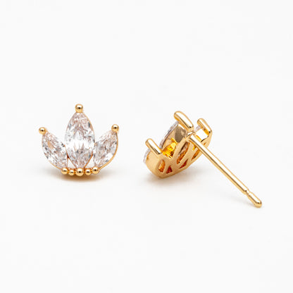 4pcs CZ Pave Leaf Earring, Flower Ear Posts, Dainty Earrings, Jewelry Making, Diy Material, Jewelry Supplies (GB-3757)