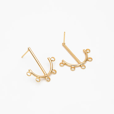 4pcs Gold Anchor Stud Earrings with 5 Loops, Gold plated Brass Earrings Findings, Earring Components (#GB-3758)