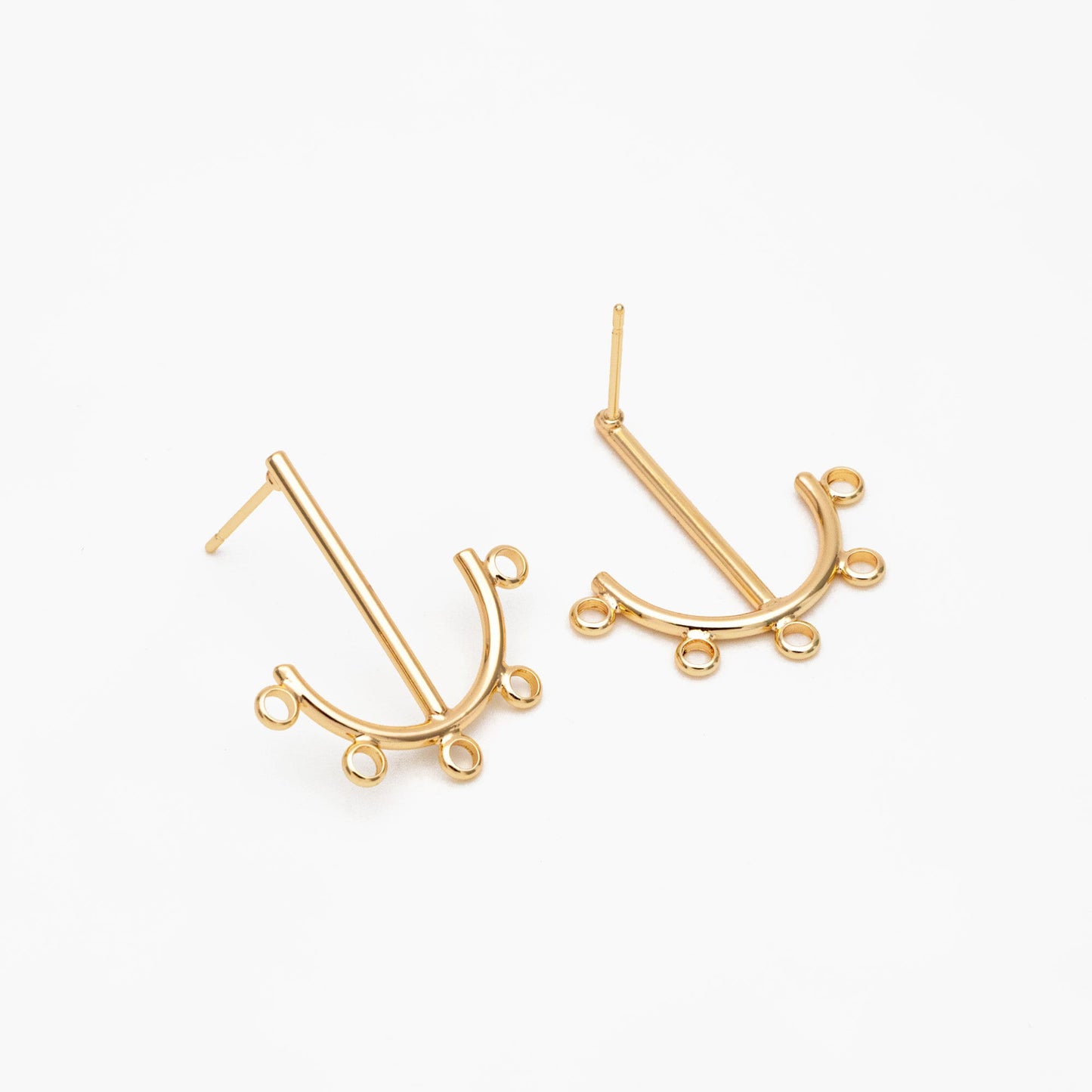 4pcs Gold Anchor Stud Earrings with 5 Loops, Gold plated Brass Earrings Findings, Earring Components (#GB-3758)