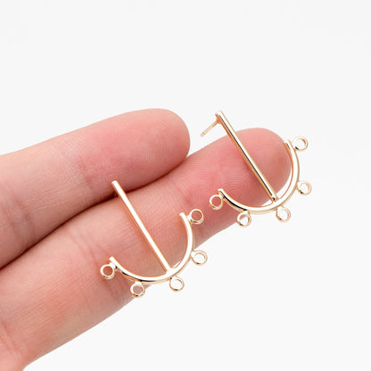 4pcs Gold Anchor Stud Earrings with 5 Loops, Gold plated Brass Earrings Findings, Earring Components (#GB-3758)