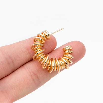 4pcs Gold/ Silver Round Circle Ear Posts 28mm, Twisted Wire Stud Earrings, Geometric Hoop Earrings (GB-3760)