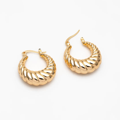 4pcs Gold U-Shaped Earrings 29x25mm, Real Gold plated Brass, Minimalist Hoop Earrings (GB-3762)