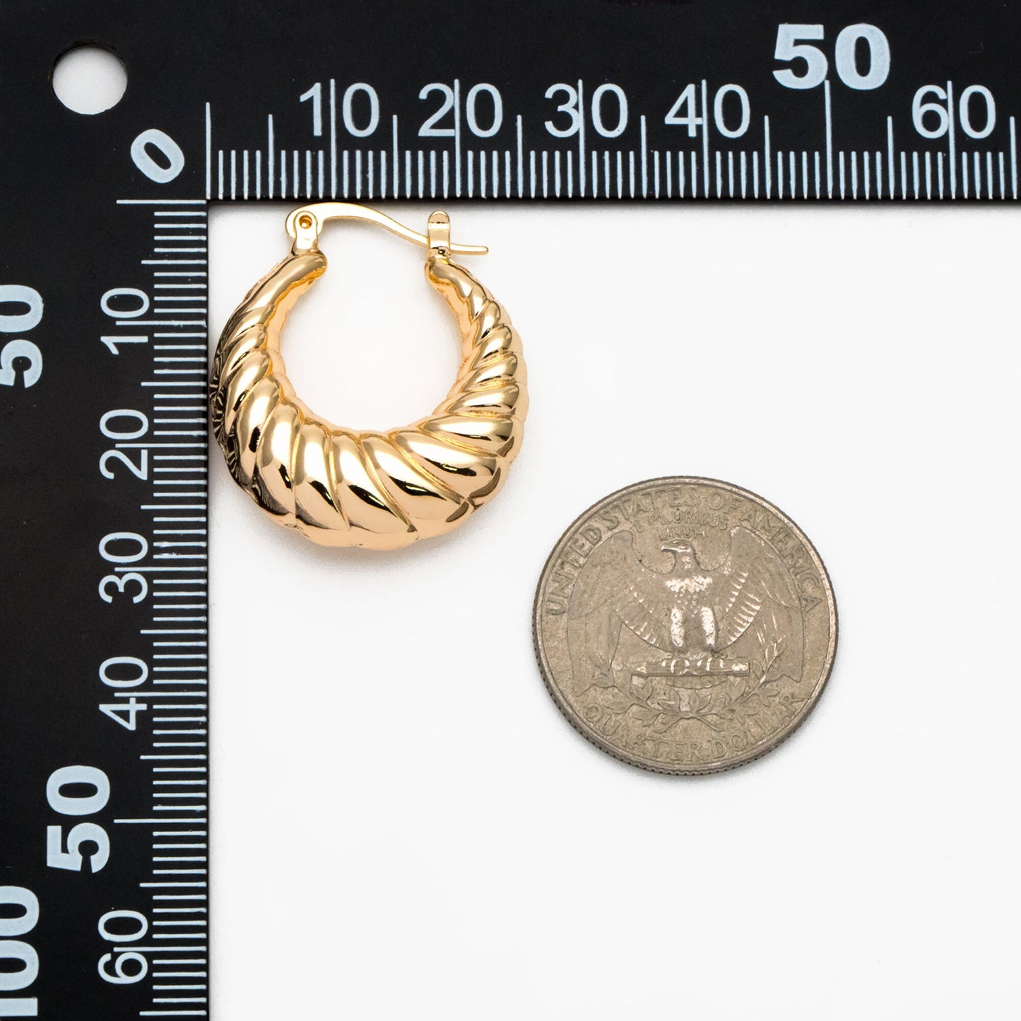 4pcs Gold U-Shaped Earrings 29x25mm, Real Gold plated Brass, Minimalist Hoop Earrings (GB-3762)