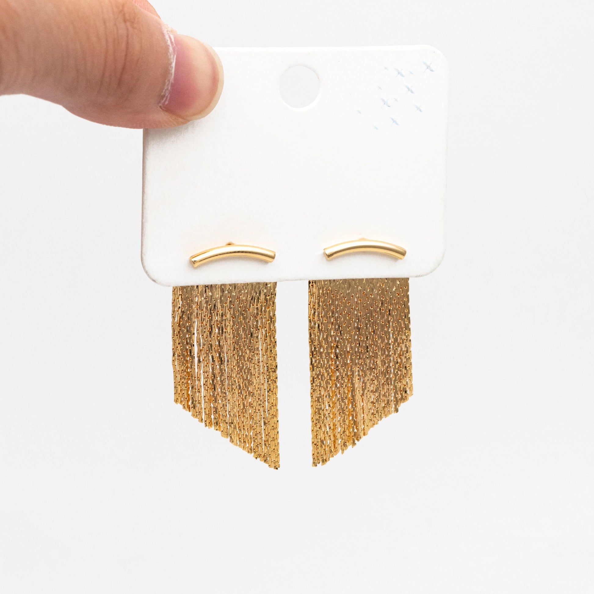 4pcs Gold Curved Bar Ear Post with Tassel Ear Back, 18K Gold plated Brass, Tassel Stud Earring, Dainty Dangling Earrings (GB-3763)