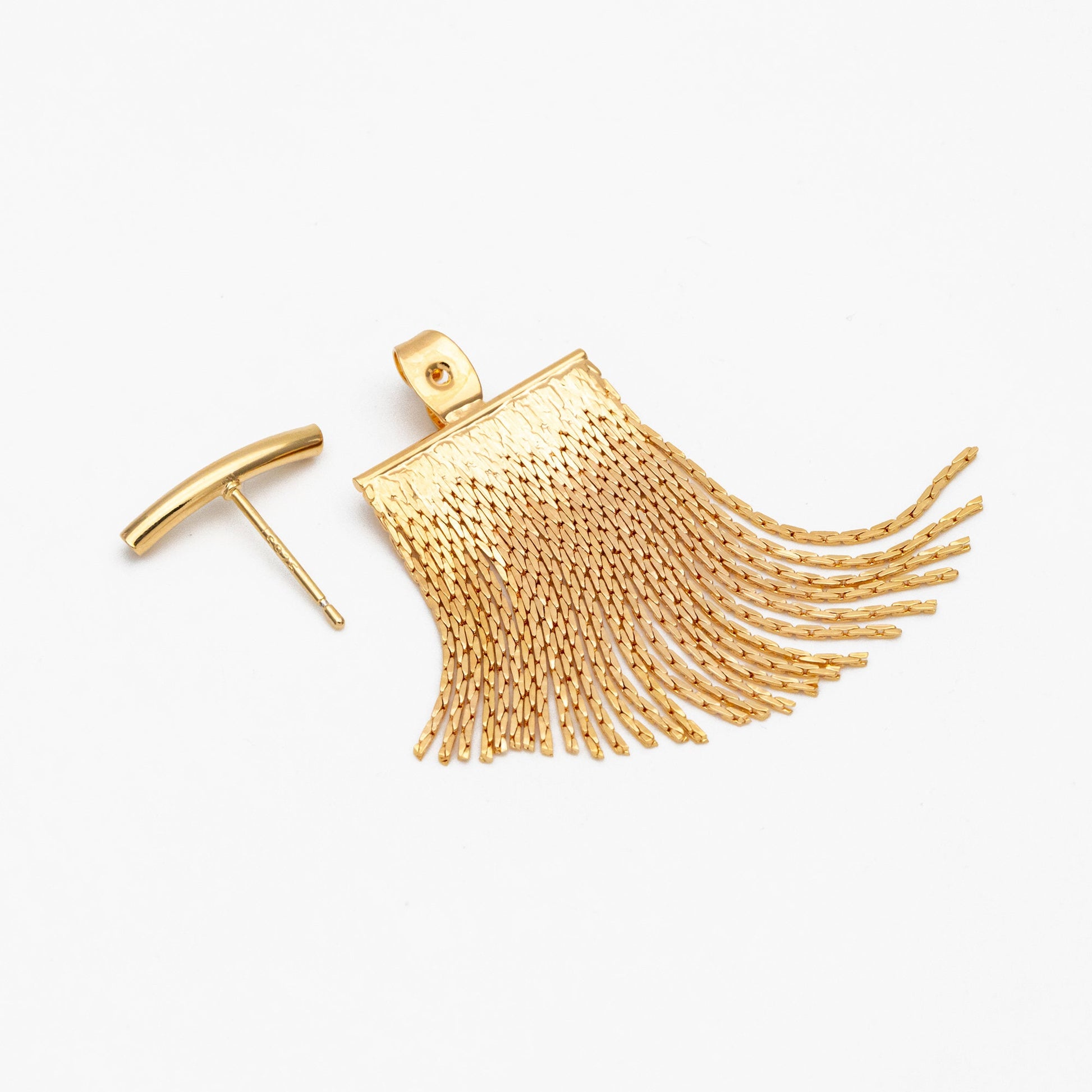 4pcs Gold Curved Bar Ear Post with Tassel Ear Back, 18K Gold plated Brass, Tassel Stud Earring, Dainty Dangling Earrings (GB-3763)