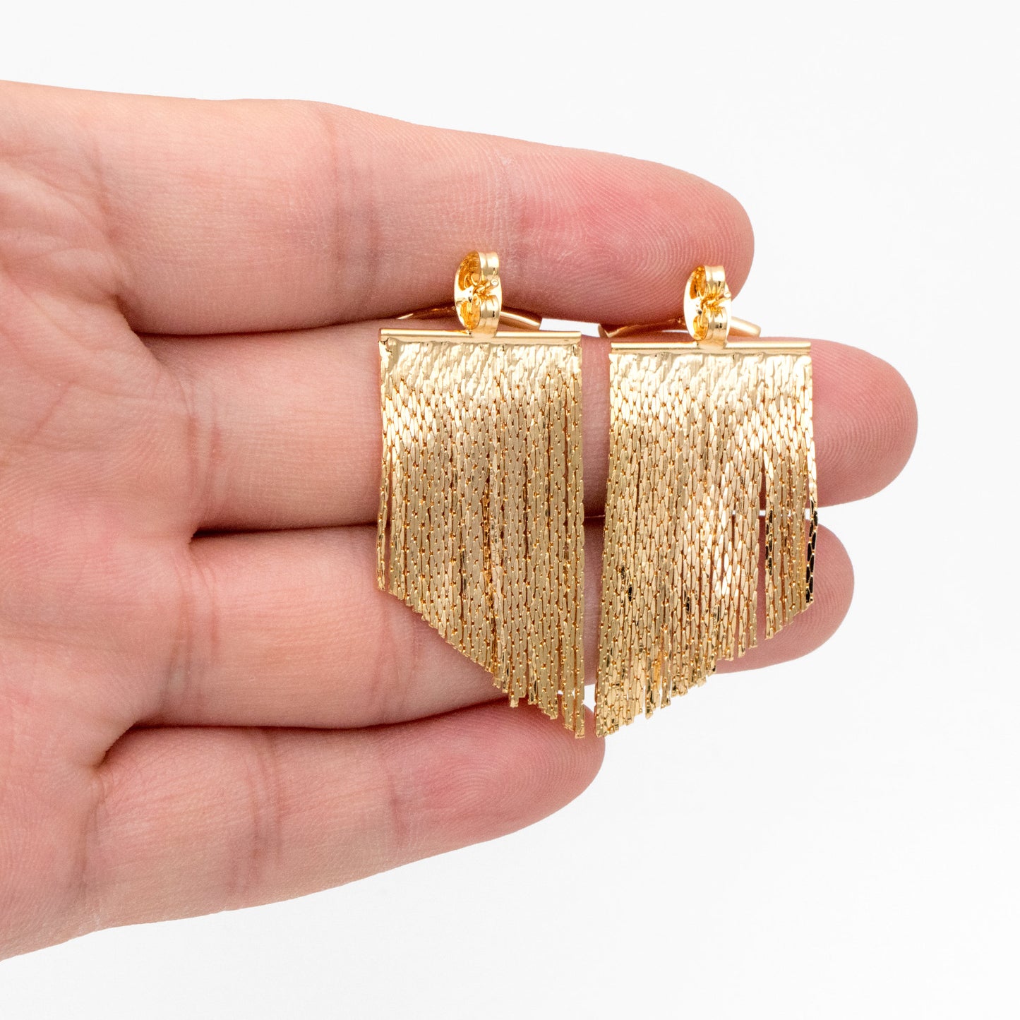 4pcs Gold Curved Bar Ear Post with Tassel Ear Back, 18K Gold plated Brass, Tassel Stud Earring, Dainty Dangling Earrings (GB-3763)