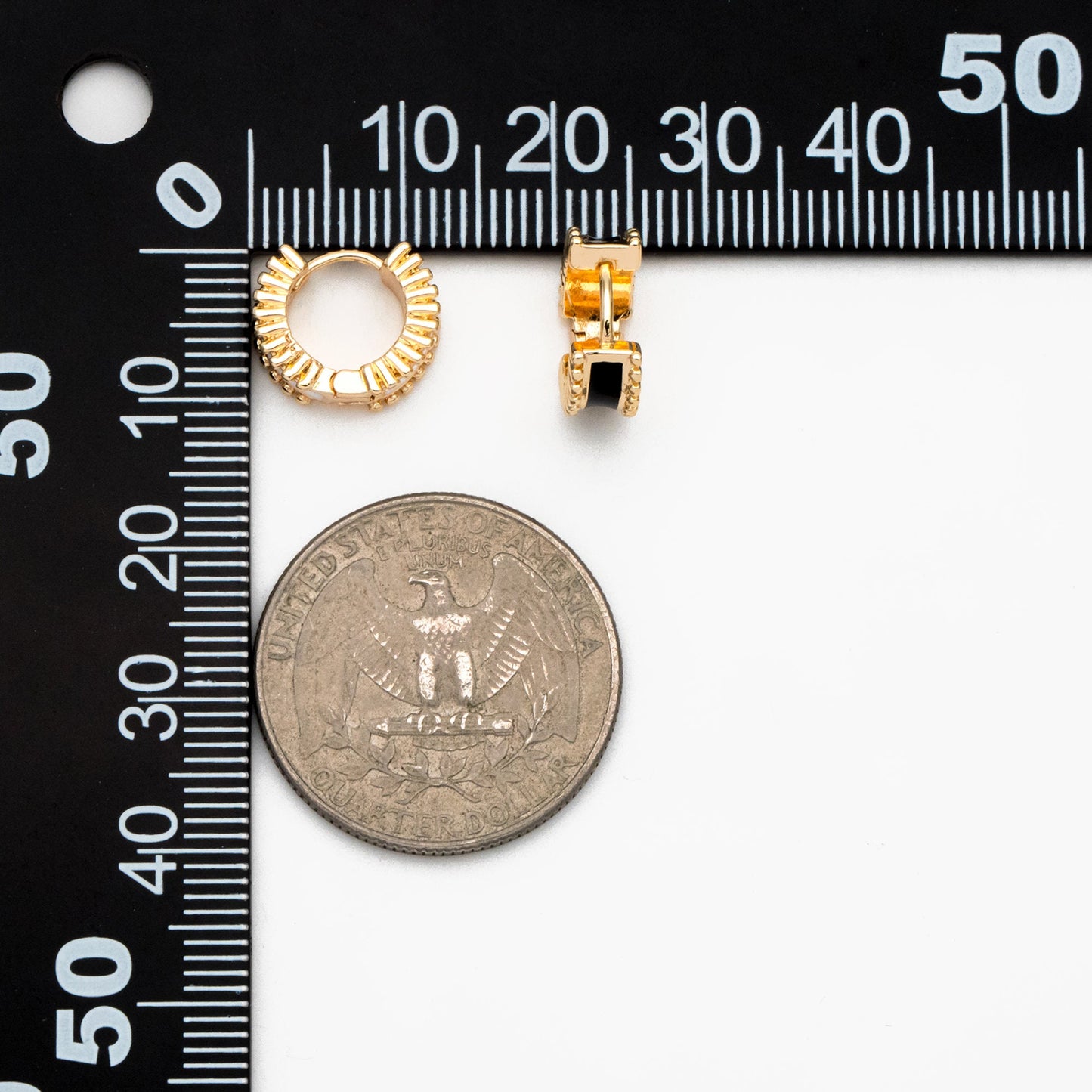 4pcs Gold Enamel Circle Hoop Earrings, 18K Gold plated Brass, Minimalist Huggie Earrings (GB-3717-E)