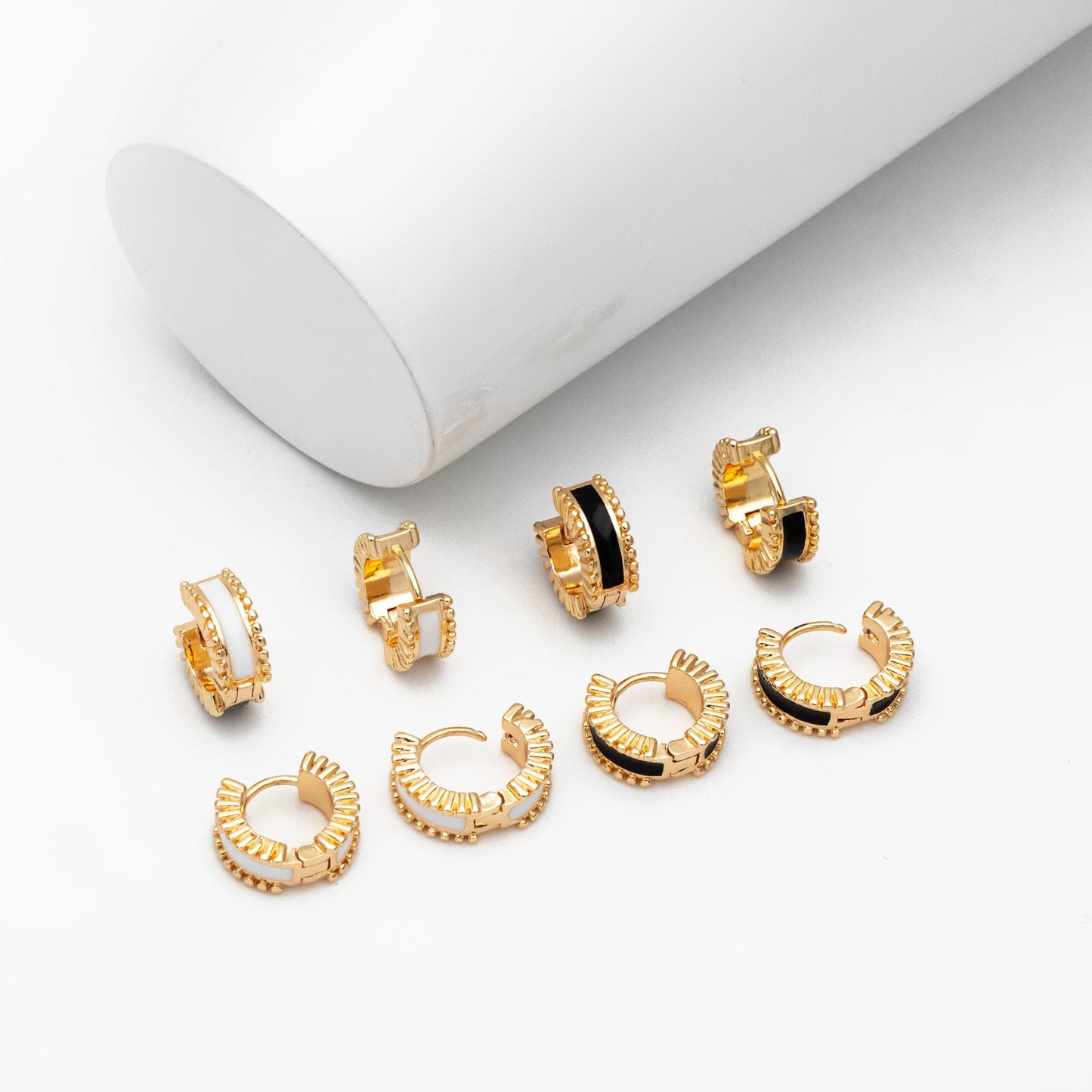 4pcs Gold Enamel Circle Hoop Earrings, 18K Gold plated Brass, Minimalist Huggie Earrings (GB-3717-E)