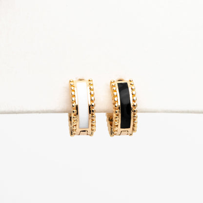4pcs Gold Enamel Circle Hoop Earrings, 18K Gold plated Brass, Minimalist Huggie Earrings (GB-3717-E)