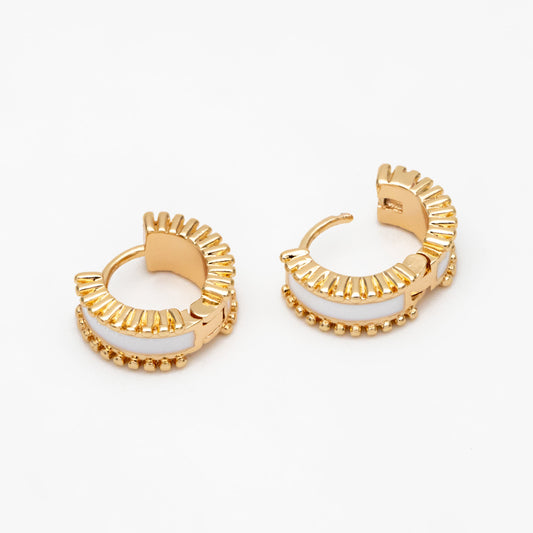 4pcs Gold Enamel Circle Hoop Earrings, 18K Gold plated Brass, Minimalist Huggie Earrings (GB-3717-E)