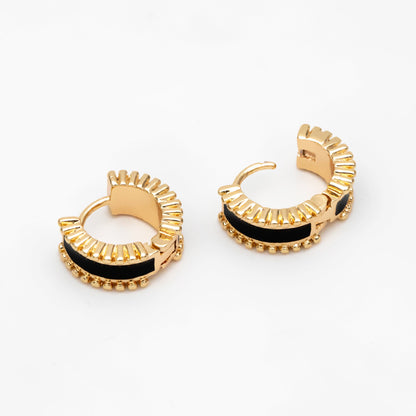 4pcs Gold Enamel Circle Hoop Earrings, 18K Gold plated Brass, Minimalist Huggie Earrings (GB-3717-E)