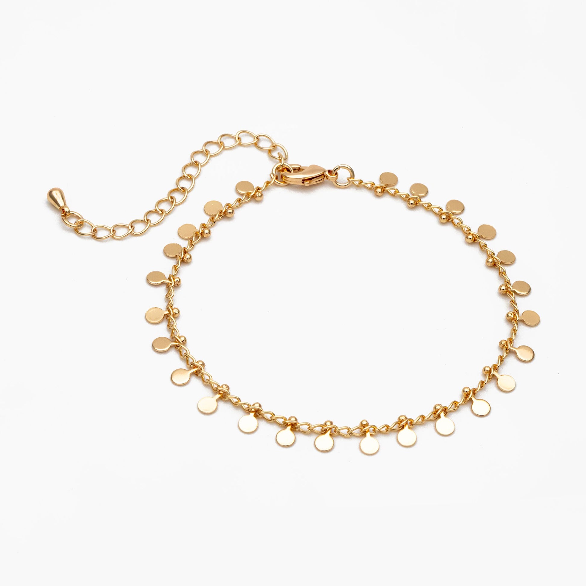 Gold/ Silver Disc Chain Bracelet/ Anklet/ Necklace, Gold/ Rhodium plated Brass, 16-18 inch with Extender Adjustable, Ready to Wear (#LK-431)