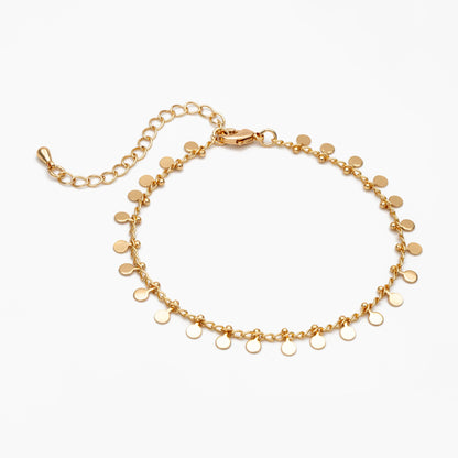 Gold/ Silver Disc Chain Bracelet/ Anklet/ Necklace, Gold/ Rhodium plated Brass, 16-18 inch with Extender Adjustable, Ready to Wear (#LK-431)