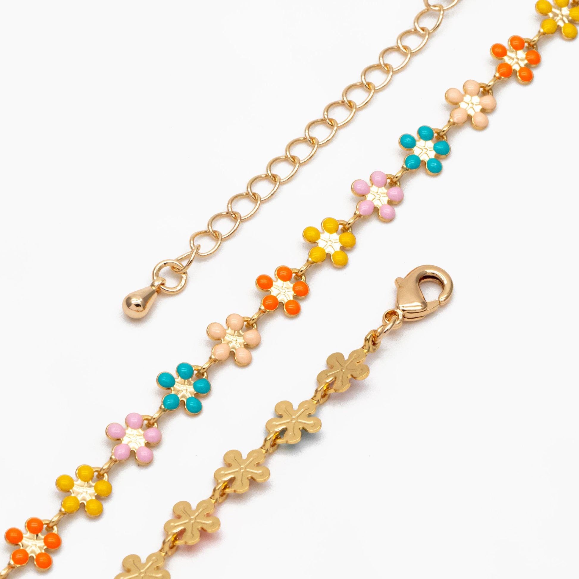 Enamel Flower Chain, Adjustable Bracelet/ Anklet/ Necklace with Extender Chain, Ready to Wear (#LK-581-6)
