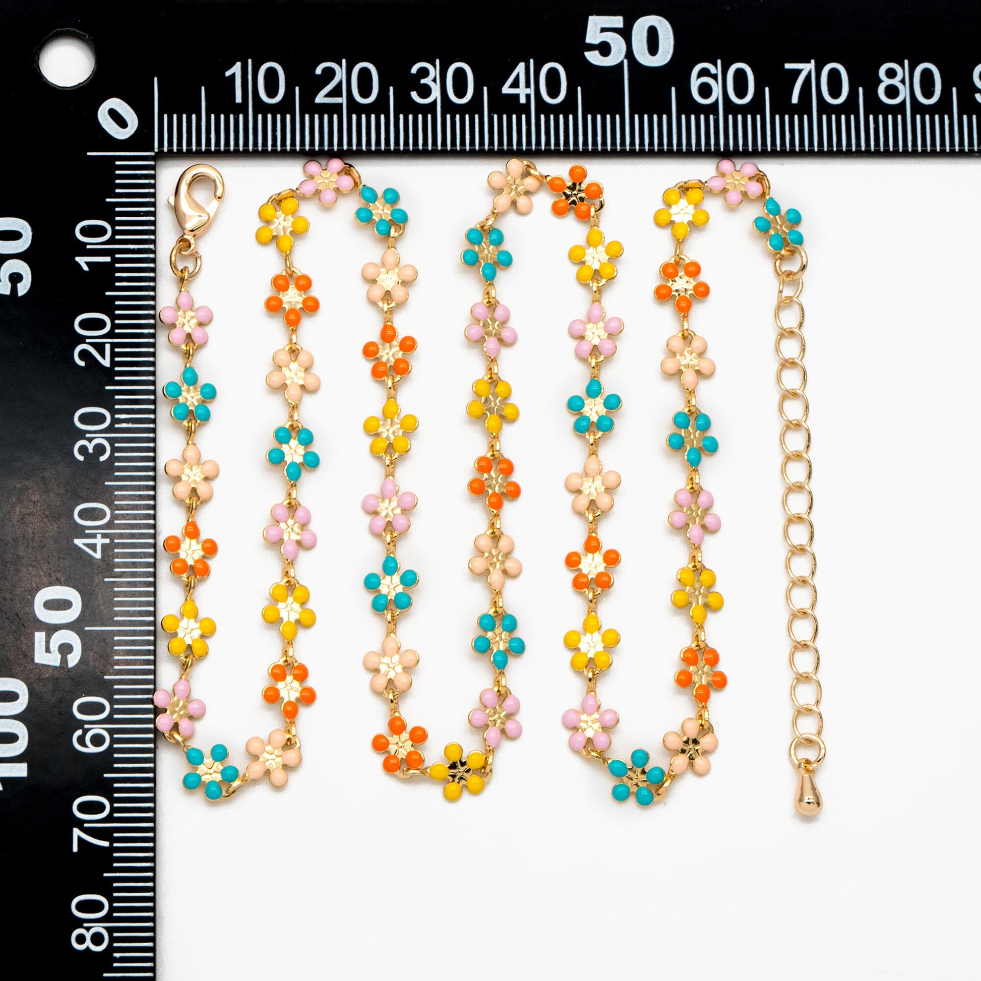 Enamel Flower Chain, Adjustable Bracelet/ Anklet/ Necklace with Extender Chain, Ready to Wear (#LK-581-6)