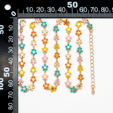 Enamel Flower Chain, Adjustable Bracelet/ Anklet/ Necklace with Extender Chain, Ready to Wear (#LK-581-6)
