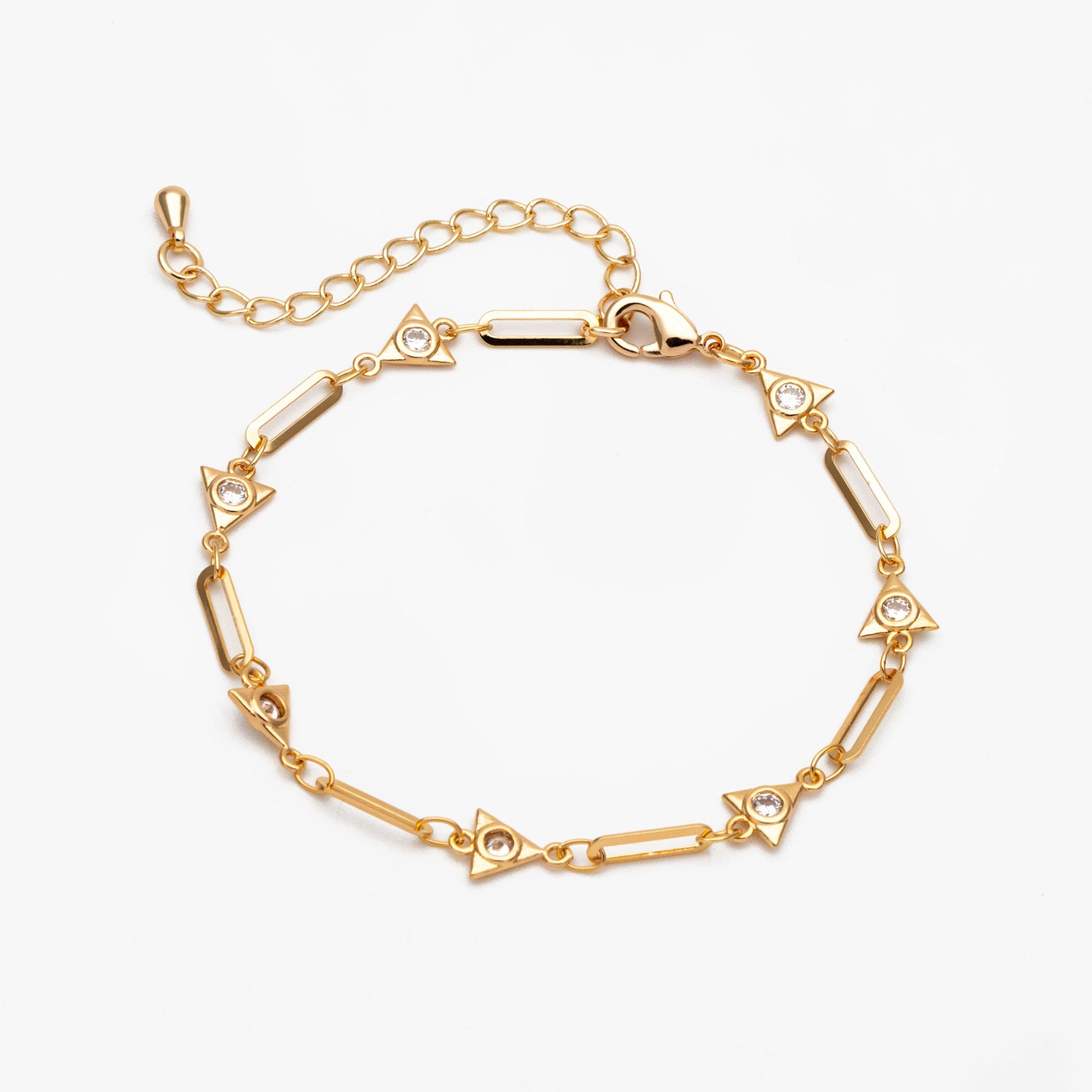 Gold CZ Pave Triangle Connector With Oval Hoop Chain, Adjustable Bracelet/ Anklet/ Necklace with Extender, Ready to Wear (#LK-589)