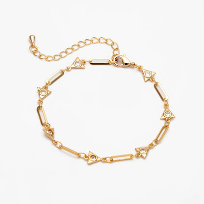 Gold CZ Pave Triangle Connector With Oval Hoop Chain, Adjustable Bracelet/ Anklet/ Necklace with Extender, Ready to Wear (#LK-589)