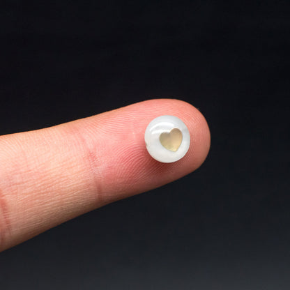 10pcs Natural Shell with Gold Heart Beads- 8mm Coin Spacer Beads- Double Sided (V1410)