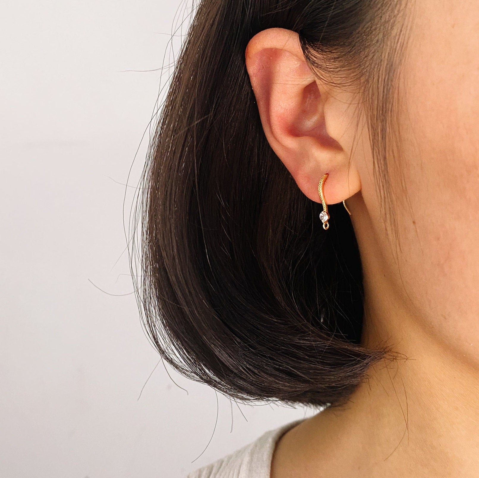 10pcs CZ Pave Gold/ Silver Earring Hooks, 18K Gold/ Rhodium Plated Brass Earwires, Jewelry Supplies Wholesale (GB-226)