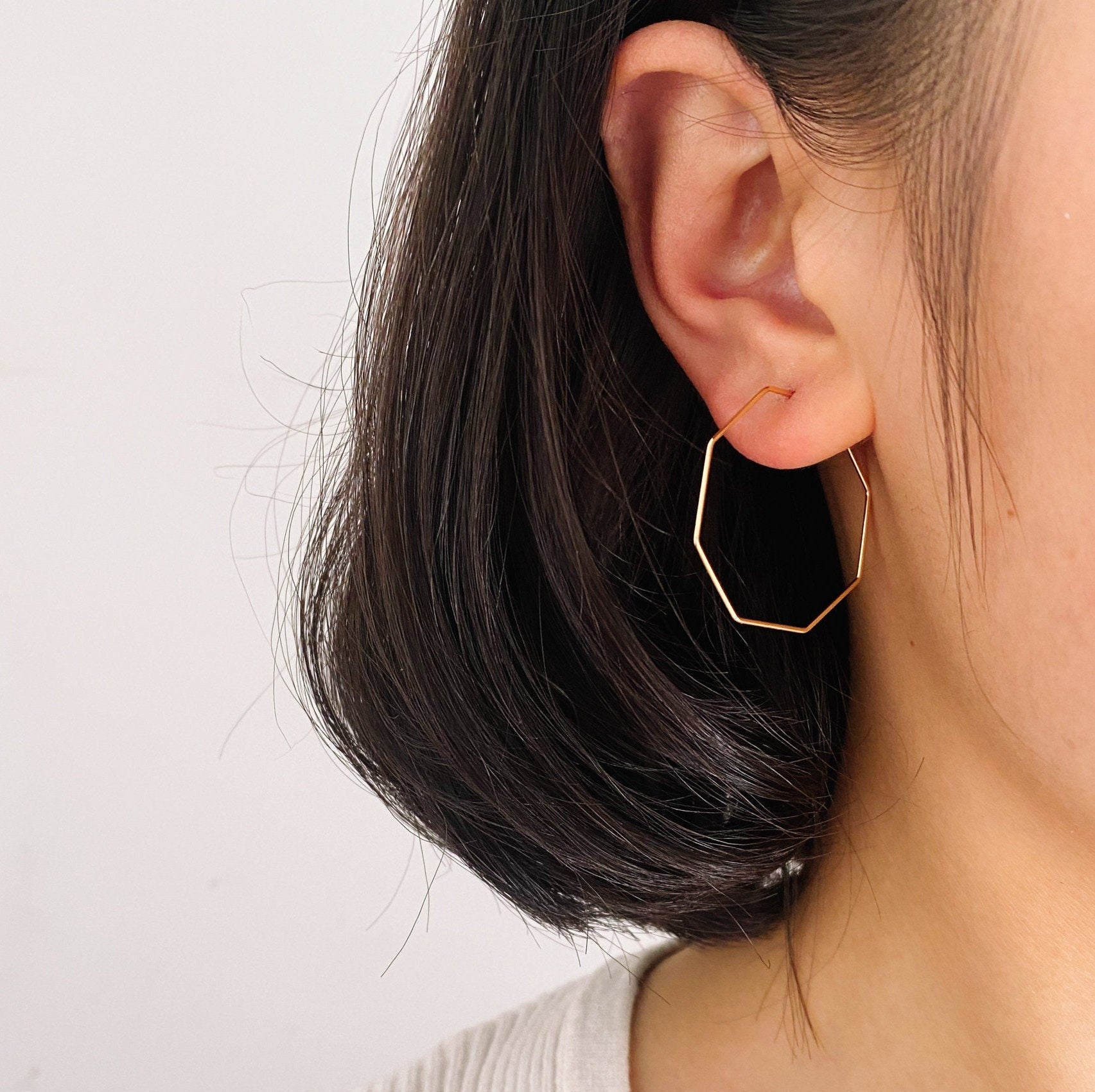 10pcs Gold/ Silver tone Octagon Hoop Earring 28mm, 18K Gold/ Rhodium plated Brass, Geometric Ear Wire Components (GB-703)