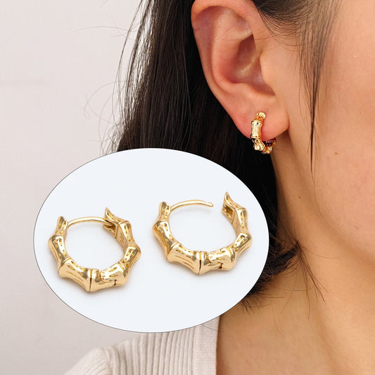 10pcs Gold Bamboo earrings, Bamboo hoop, Gold Hoops (GB-2604)
