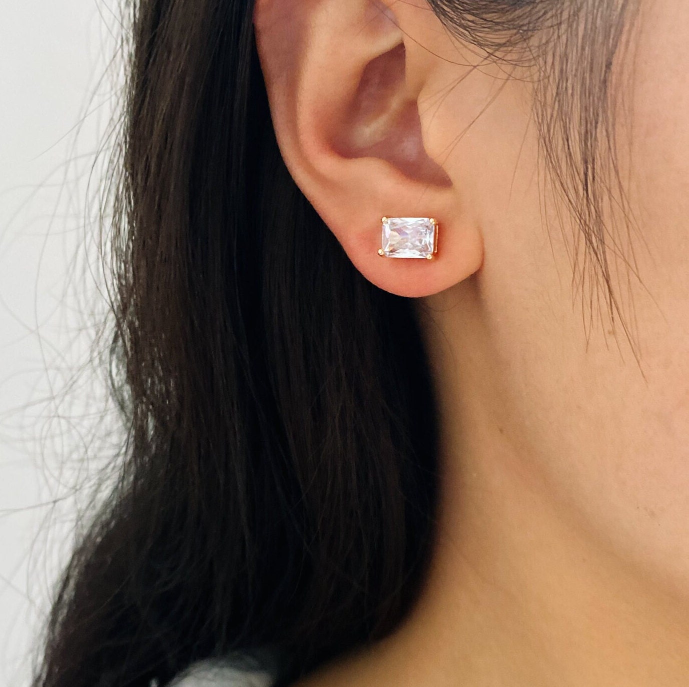 10pcs CZ Pave Rectangle Earring Studs, 18K Gold/ Rhodium plated Brass Ear Posts, Geometric Earring Findings (#GB-2618-C)