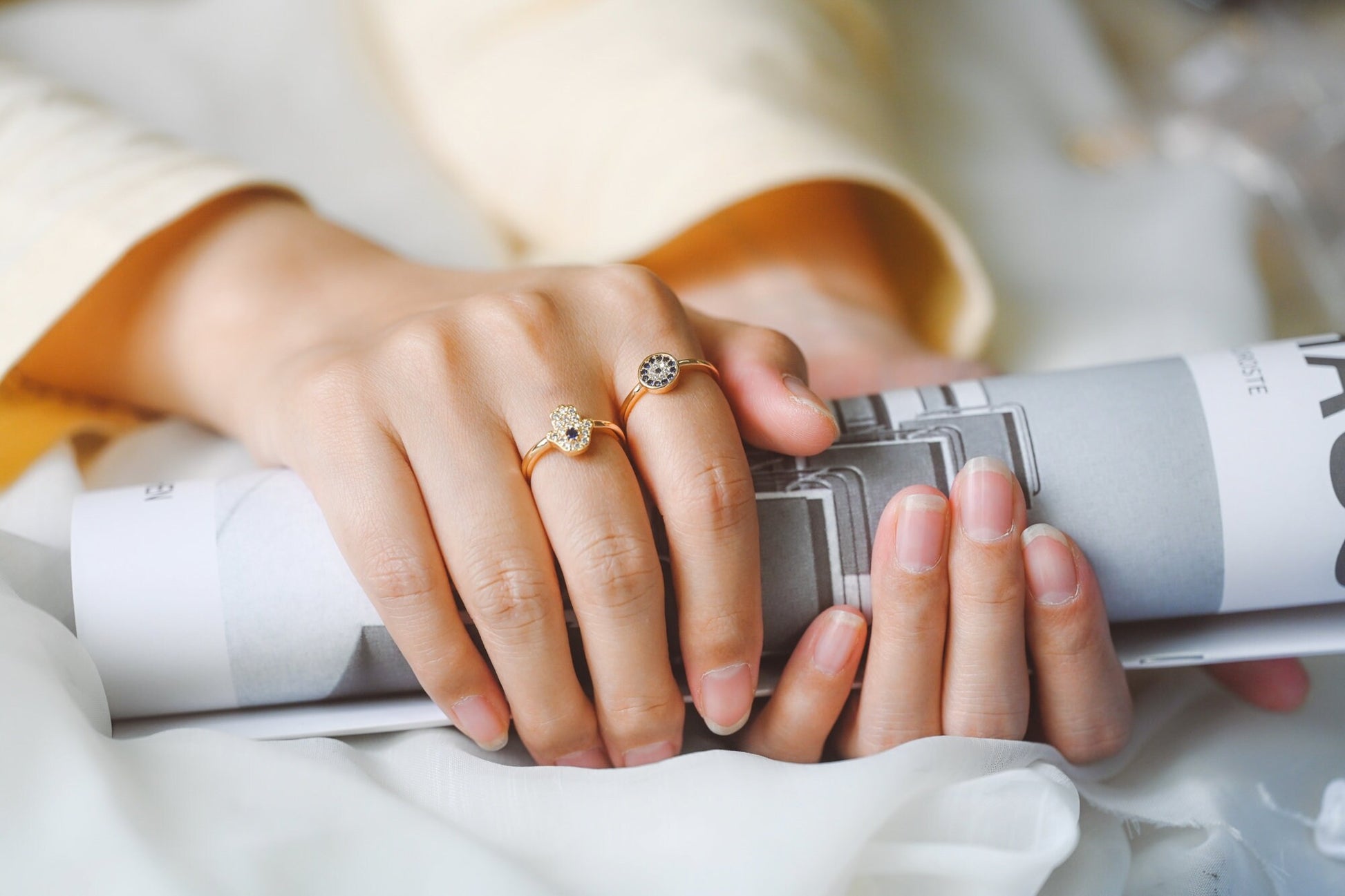 4pcs Gold Evil Eye Ring, CZ Round Ring, Dainty Stackable Ring, Protection Ring for Women (#GB-3660)