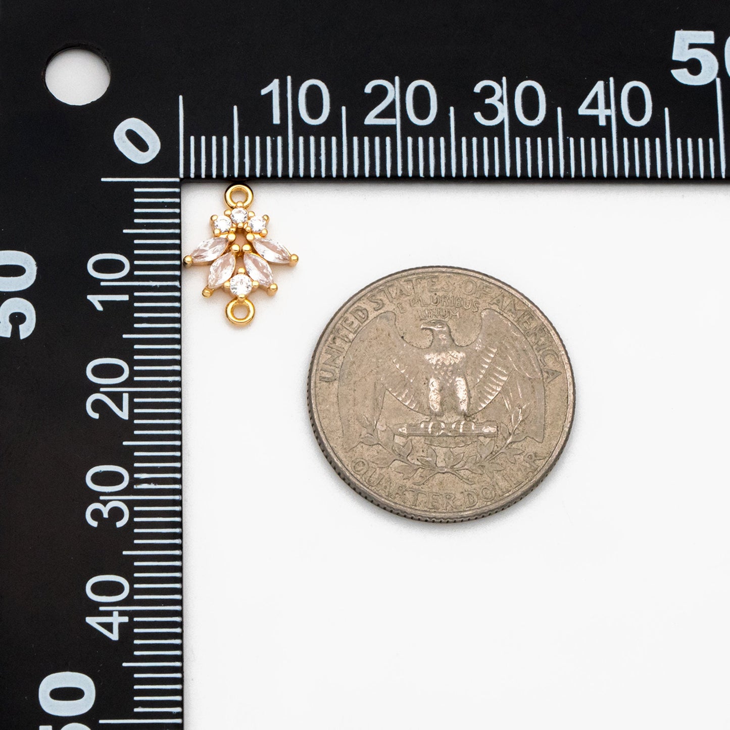 10pcs CZ Pave Gold Flower Charm Connectors 14mm, 18K Gold plated Brass Earring Connectors (GB-3670-E)