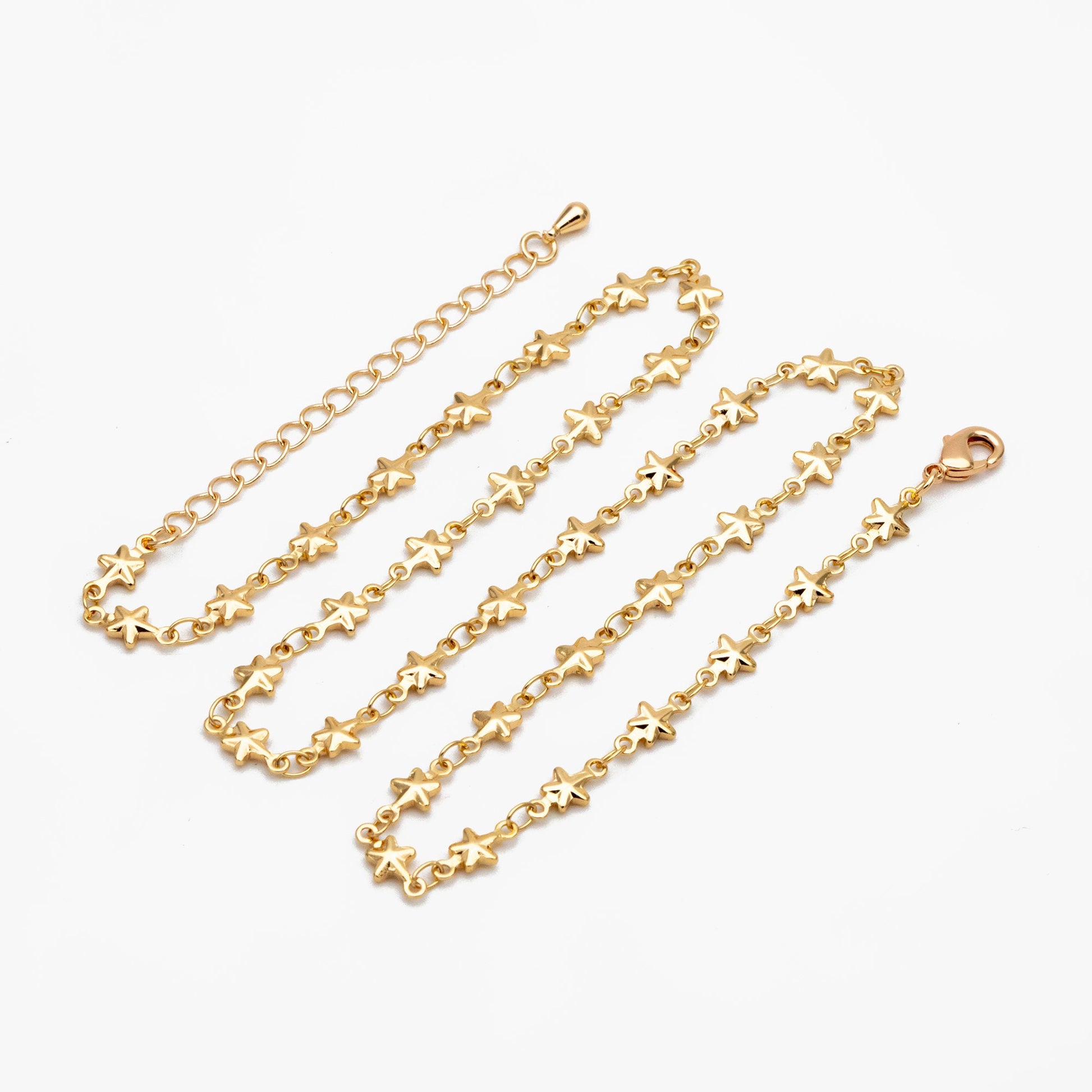 Gold Star Beaded Chains, Finished Bracelet/ Anklet/ Necklace, Adjustable with Extender Chain, Ready to Wear (#LK-418)